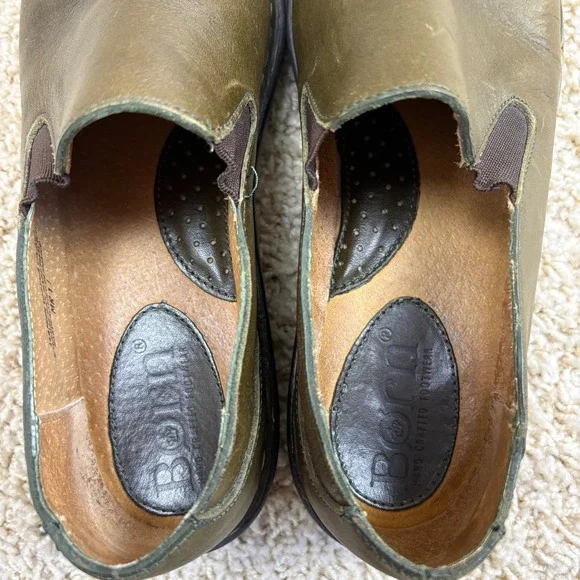 Born Womens Olive Green Leather Slip On Comfort Loafers Shoes Size 7 38 M - Picture 4 of 7